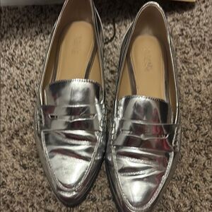 Michael Kors Silver Metallic Flats Sleek Loafers